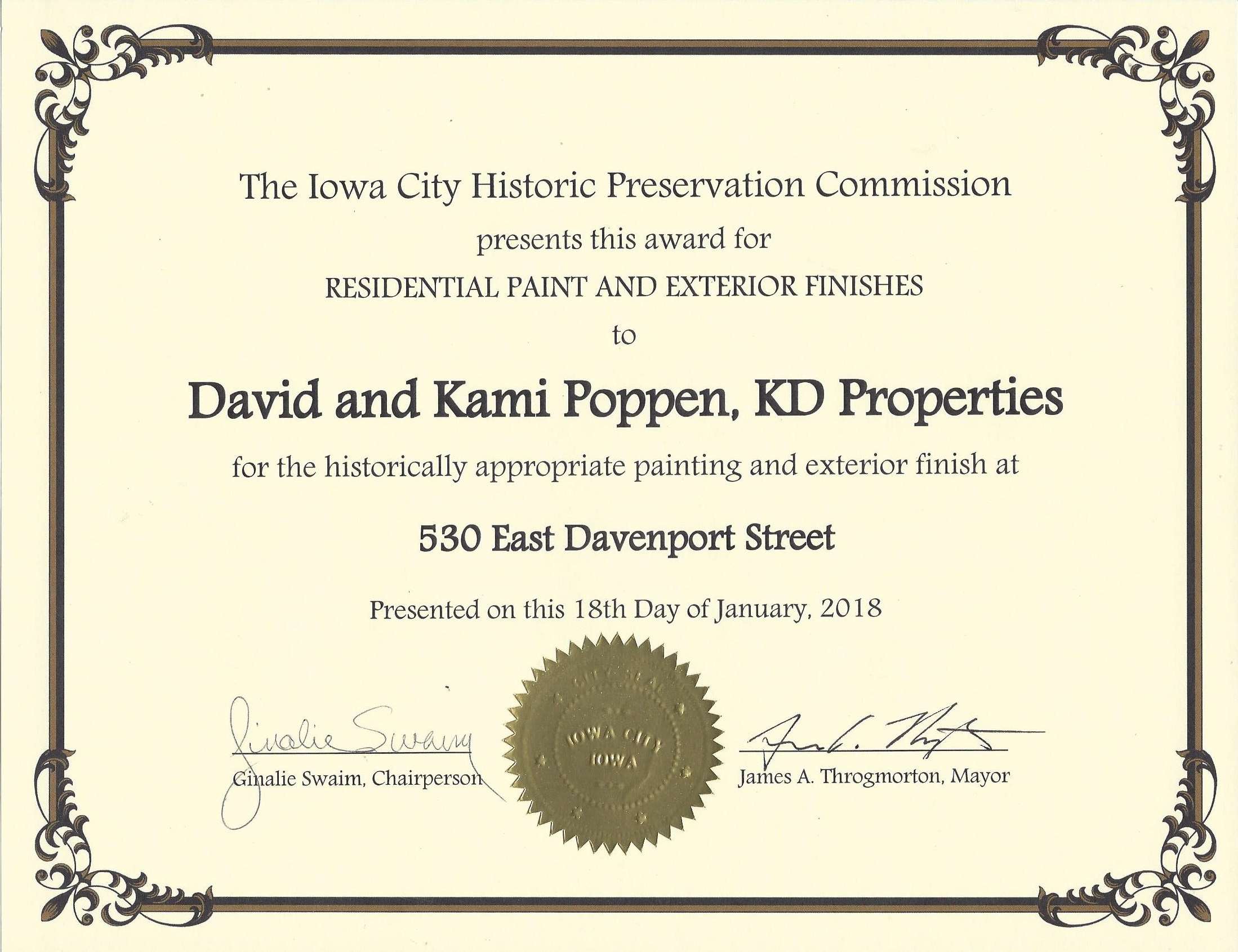 historical preservation award
